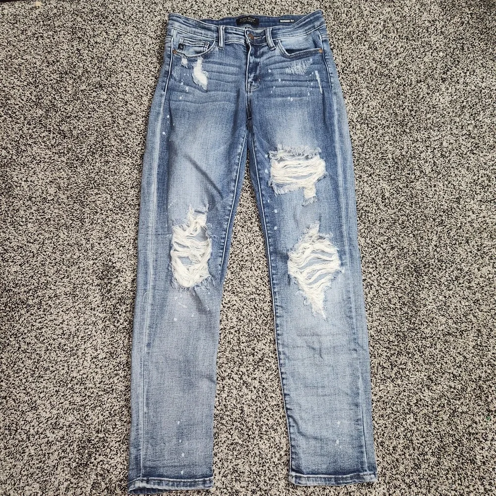 Judy Blue Boyfriend Fit Splatter Paint Ripped Jeans Stretch Women 5/27 Mid Rise - Picture 3 of 12